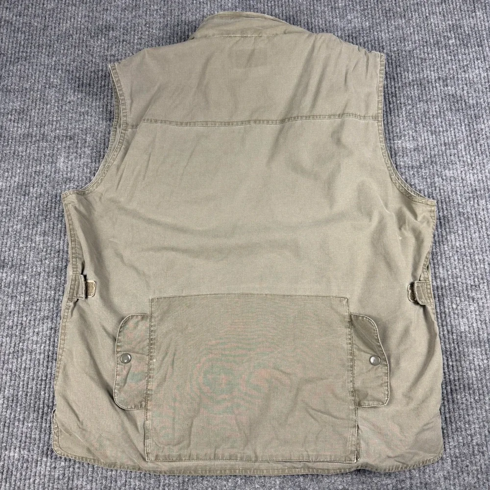 Vtg Banana Republic Safari Vest Mens XL Khaki Zip Hood Utility Fishing Cotton